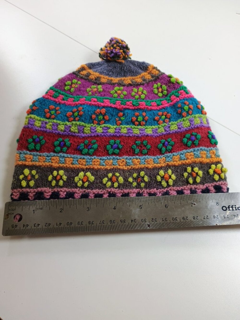 Handcrafted Andean Sheep's Wool Chullo with Multicolored Flowers (Cusco)